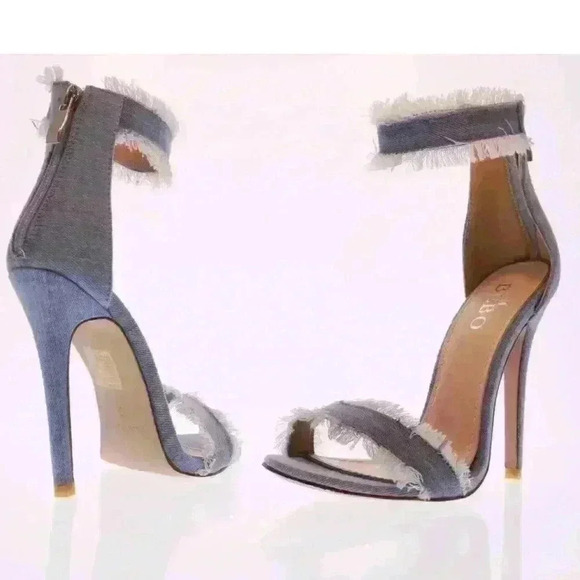 NIB Bebo by Nasty Gal A Fray to Remember Denim Sandal Heel Stiletto Sz 5.5 US - Picture 4 of 6